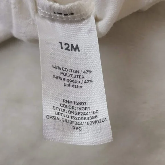 Garanimals Baby Girl White Short Sleeve One Piece Bodysuit Ruffle Collar 12M - Picture 7 of 10